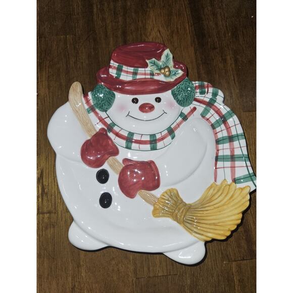 Fitz And Floyd Christmas Top Hat Snowman Canape Cookie Platter Plate - Picture 2 of 4